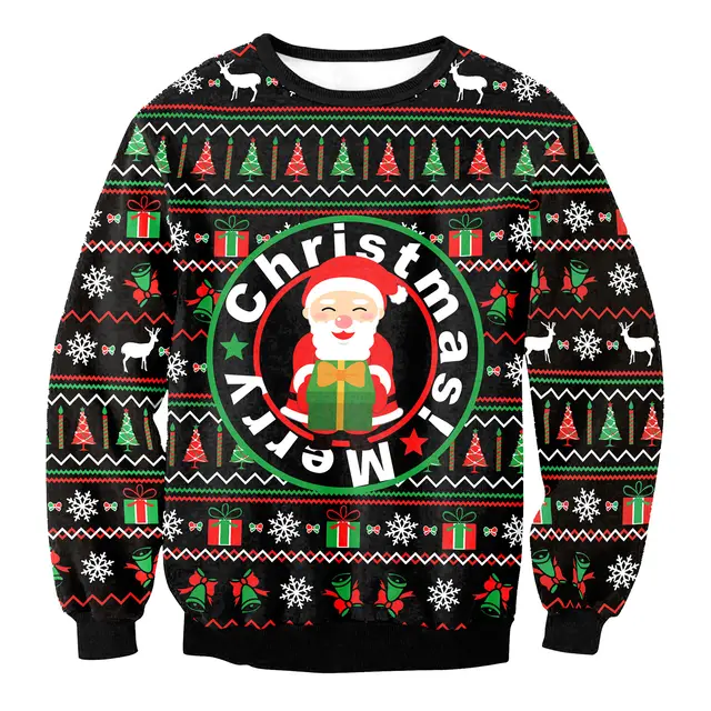 Women's Santa Claus Elk Long Sleeve Round Neck Loose Sweatshirt Swys019 - Shop at LoveMi
