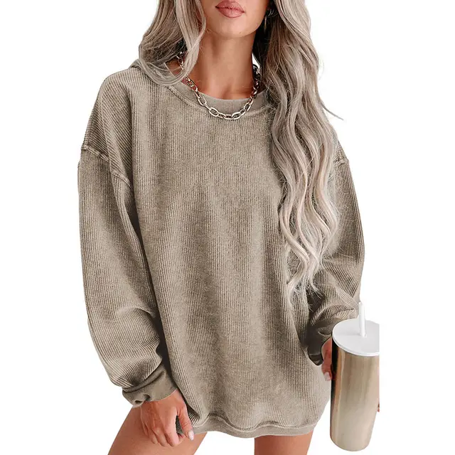 European And American Leisure Style Oversize Solid Color Pullover Thread Lc25314534 Khaki - Shop at LoveMi