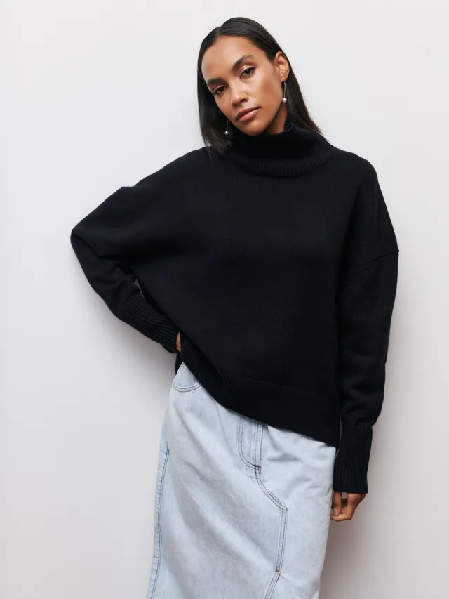 Loose Mock Neck Autumn And Winter Russian Sweater Black - Shop at LoveMi
