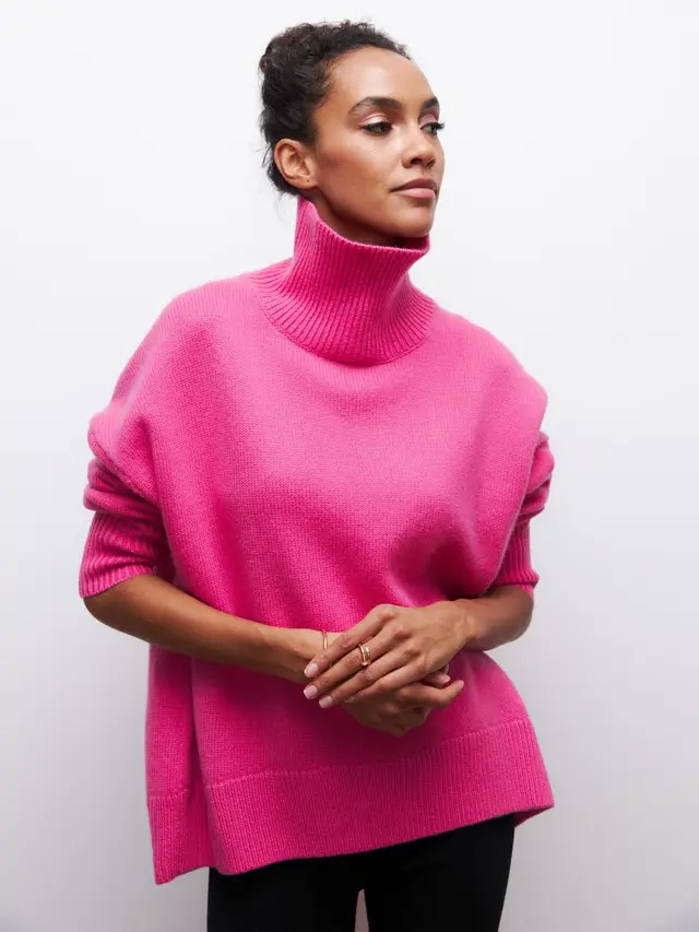 Loose Mock Neck Autumn And Winter Russian Sweater Rose Red - Shop at LoveMi