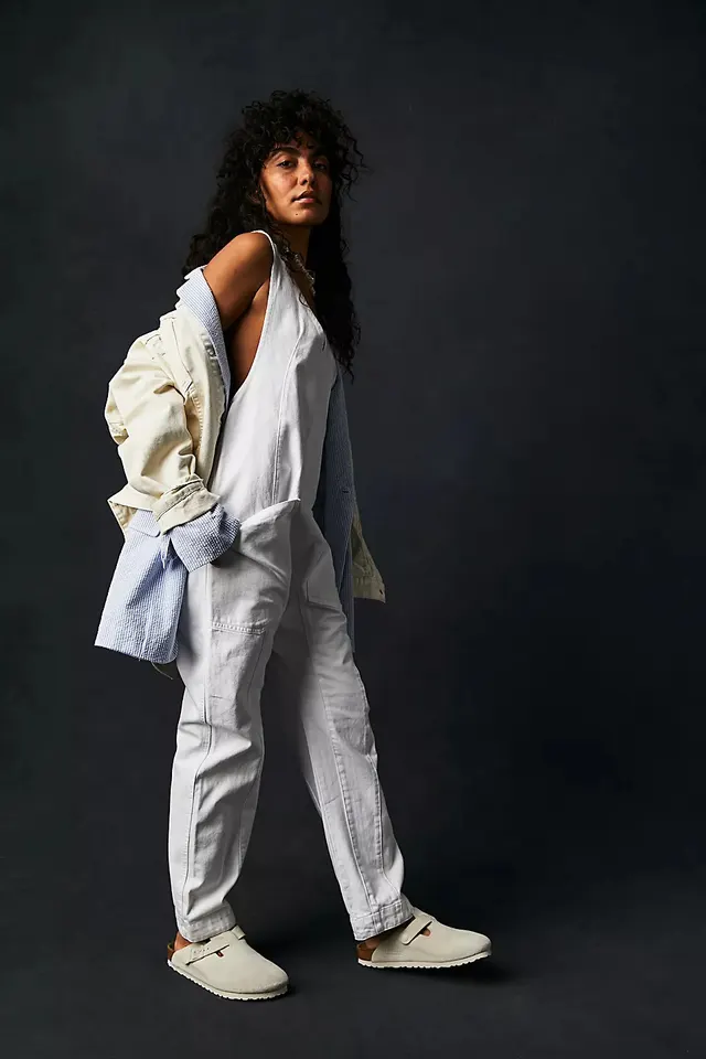 European And American Autumn And Winter Washed Denim V neck One piece Trousers Adjustable White - Shop at LoveMi