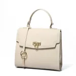 Top Layer Cattlehide Leather Fashion Portable Crossbody Small Square Bag - Beige