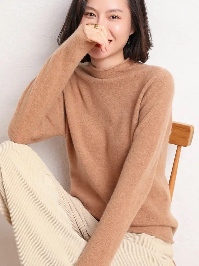 New Simple Half Collar Cashmere Sweater Loose Women's Sweater Golden Camel - Shop at LoveMi