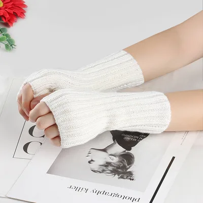 Knitting Wool Gloves Straight Arm Knitted Warm White - Shop at LoveMi