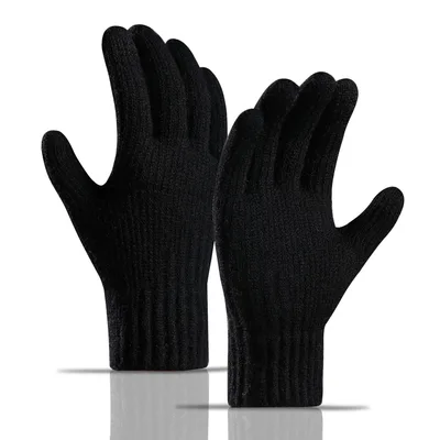 Winter Fleece Lined Padded Warm Keeping Knitted Gloves For Women Black - Shop at LoveMi