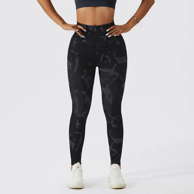 Camouflage Peach Hip Raise Fitness Pants Women's Quick drying Black - Shop at LoveMi