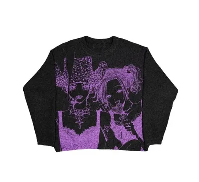 Women's Fashion Casual Round Neck Sweater Black 04 - Shop at LoveMi