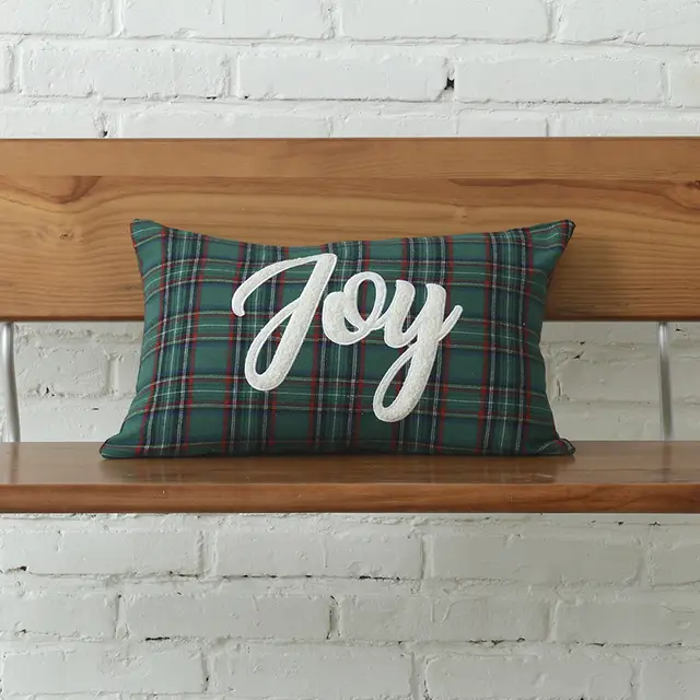 Polyester cotton Canvas Christmas Green Plaid Pillow Cover Joy Green Grid 3050 - Shop at LoveMi