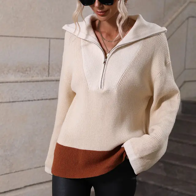 European And American Comfortable Zipper Pullover Women Apricot - Shop at LoveMi