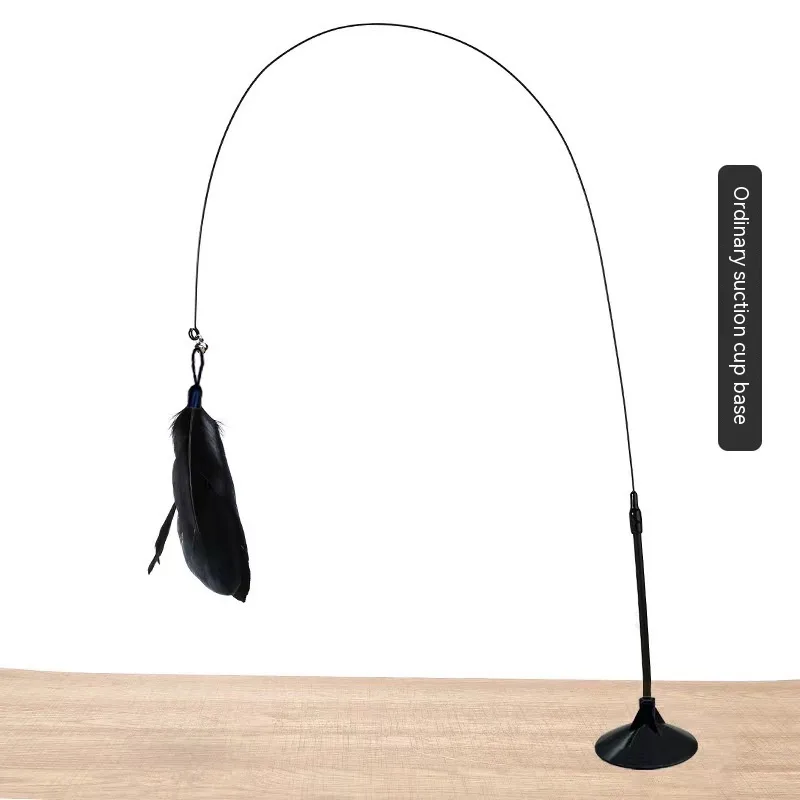Cat Toy Long Brush Holder Suction Cup With Bell - Ordinary Sucker Black Fur
