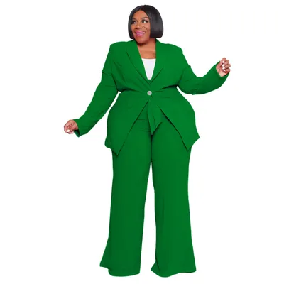 Casual Long Sleeve Pants Lace up Two piece Set Green - Shop at LoveMi