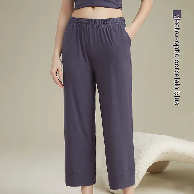 Women's Acetate Youke Silk Straight leg Pants Outer Wear Cool Ankle length Pants Leisure Pajamas Trousers Porcelain Blue - Shop at LoveMi
