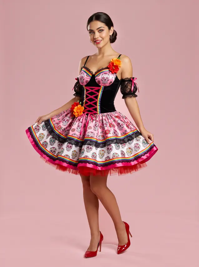 Day of the Dead Halloween Costume Dress for Women Multicolor - Shop at LoveMi