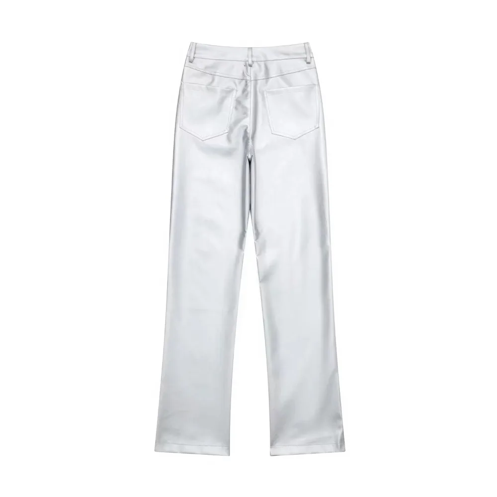 Women's High Waist Straight Casual Wide Leg Leather Pants - Shop at LoveMi