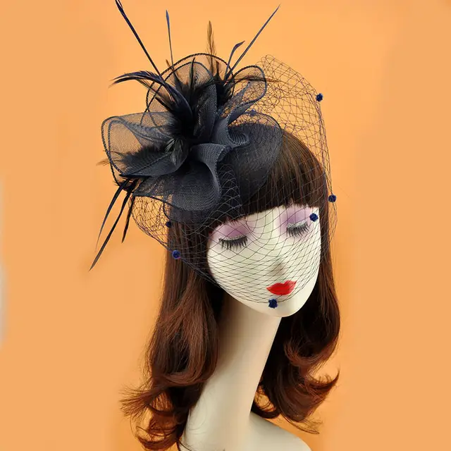 Women's British Elegant Retro Veil Top Hat Dark Blue - Shop at LoveMi