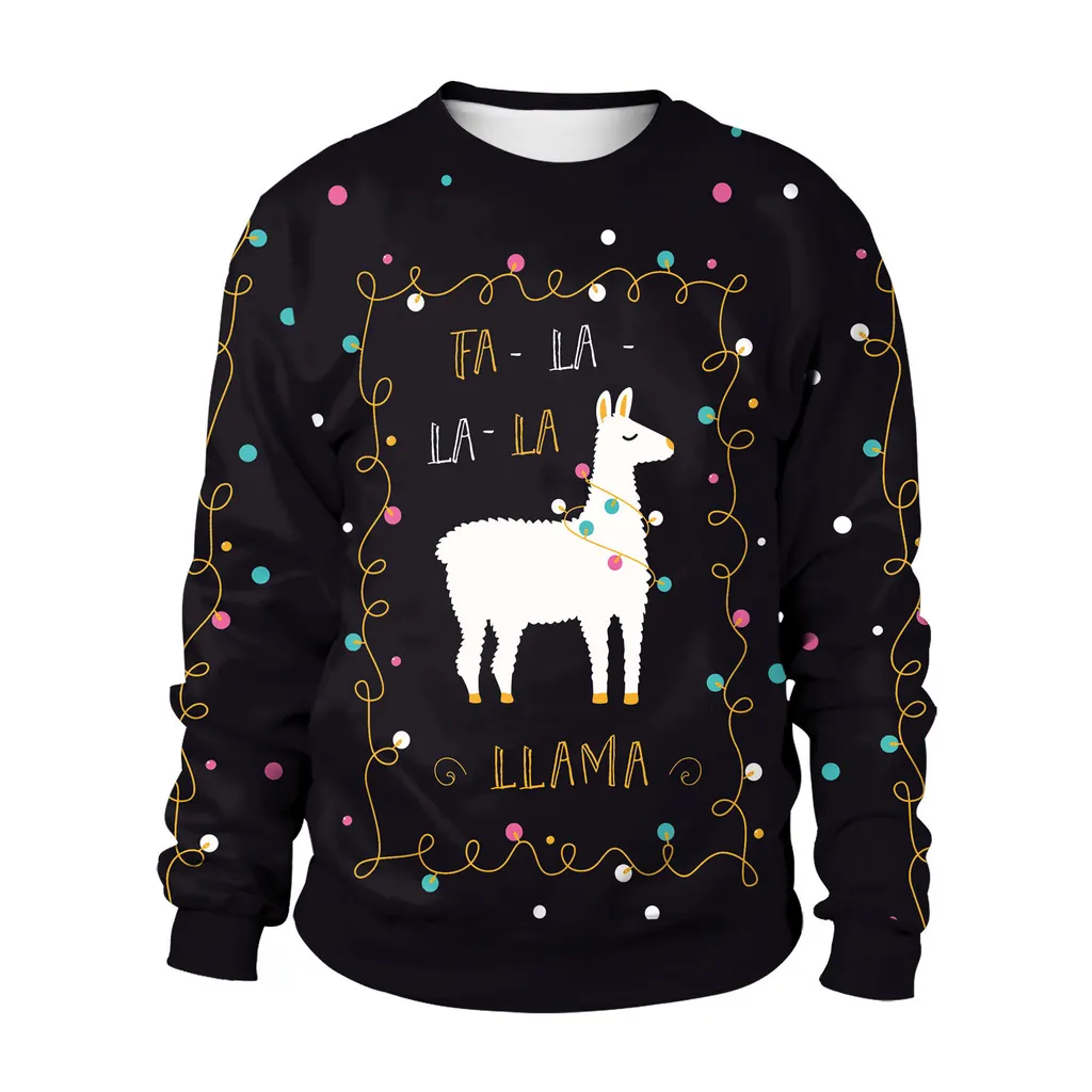 Women's Christmas Cute Alpaca Printed Crew Neck Sweatshirt - Sb102 014
