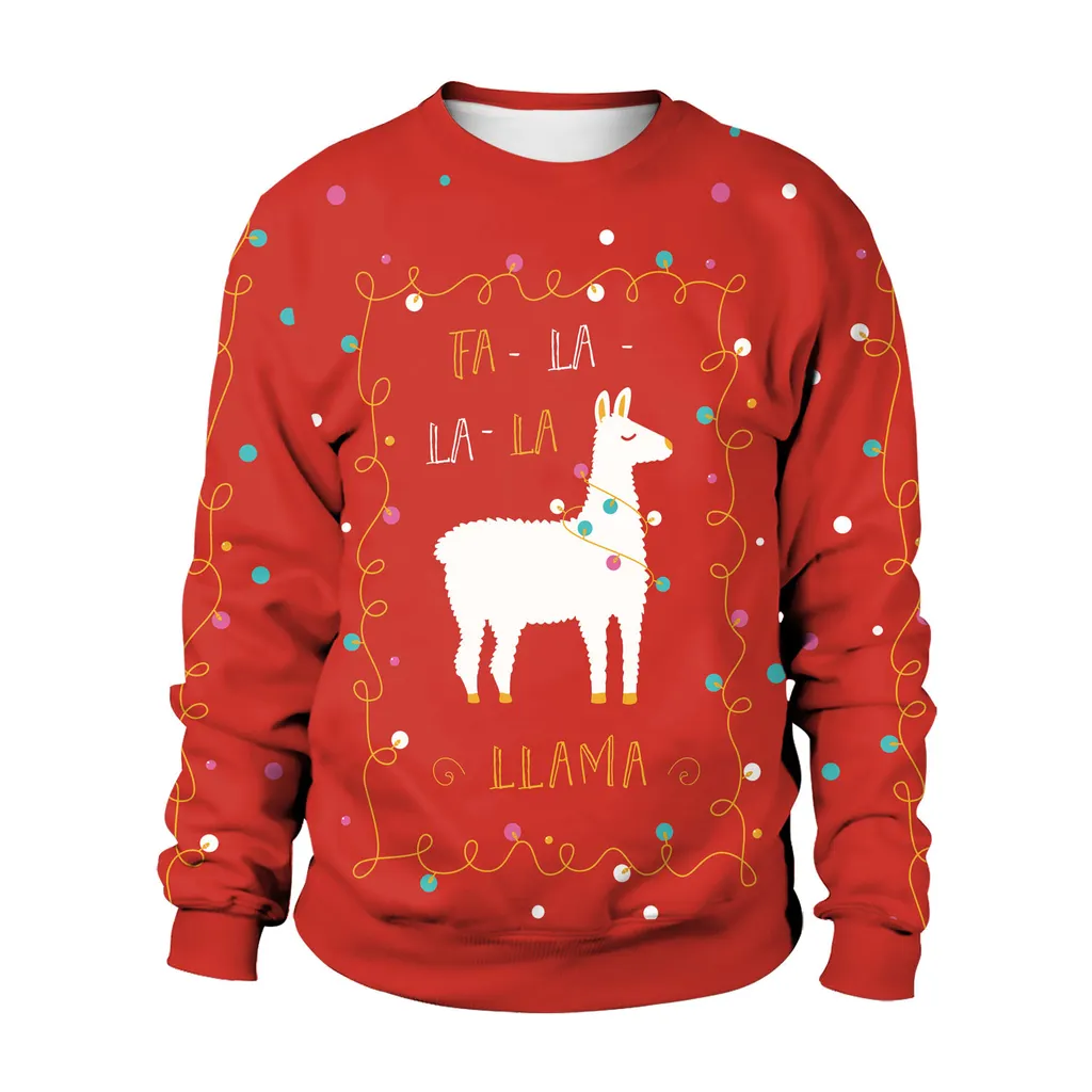 Women's Christmas Cute Alpaca Printed Crew Neck Sweatshirt - Sb102 015