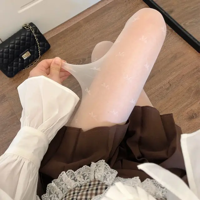 Spring And Summer Ultra thin Transparent Black Women's Pantyhose Butterfly White - Shop at LoveMi