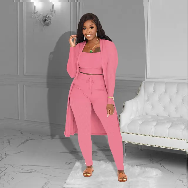 Women's Fashion Solid Color Three piece Suit Pink - Shop at LoveMi