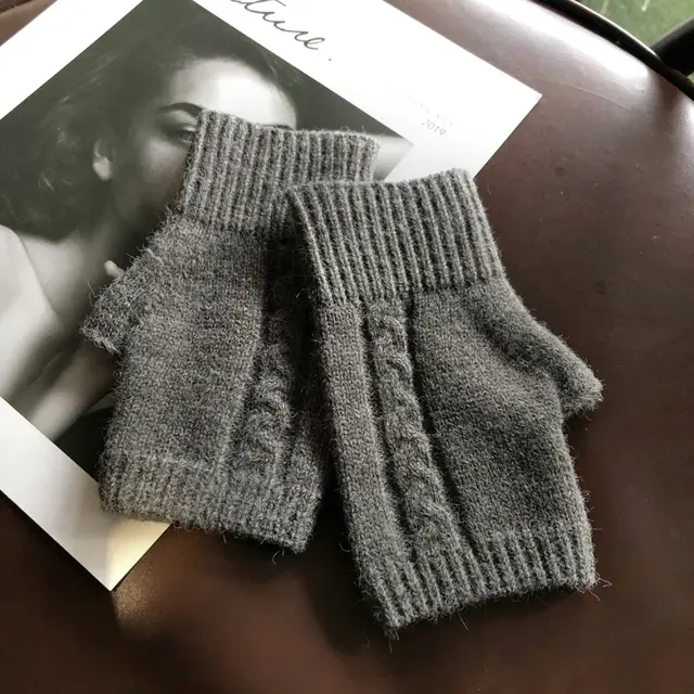 Solid Color Stretch Half Finger Knitted Gloves Deep Coffee - Shop at LoveMi