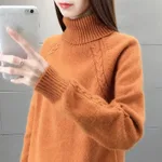 Women's Turtleneck Pullover Japanese Style - Orange - View 1