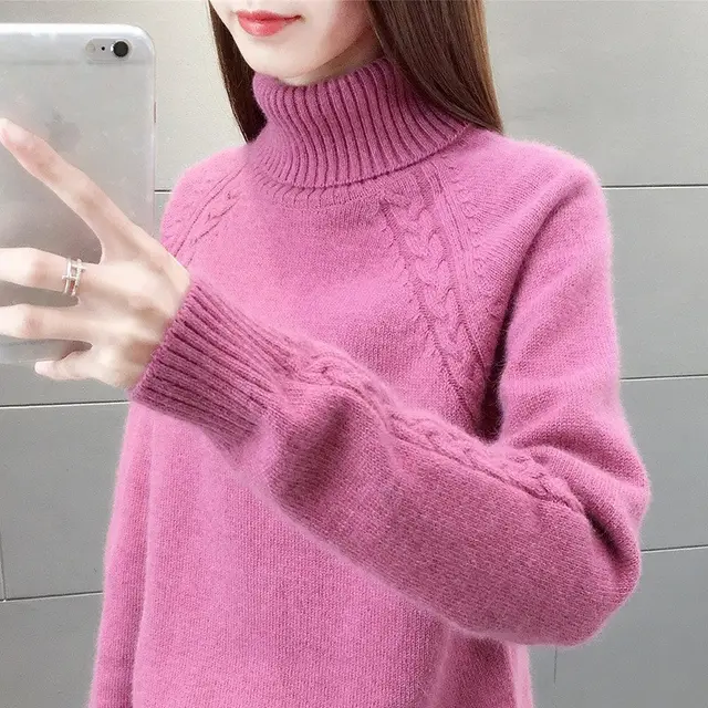Women's Turtleneck Pullover Japanese Style Rose Red - Shop at LoveMi