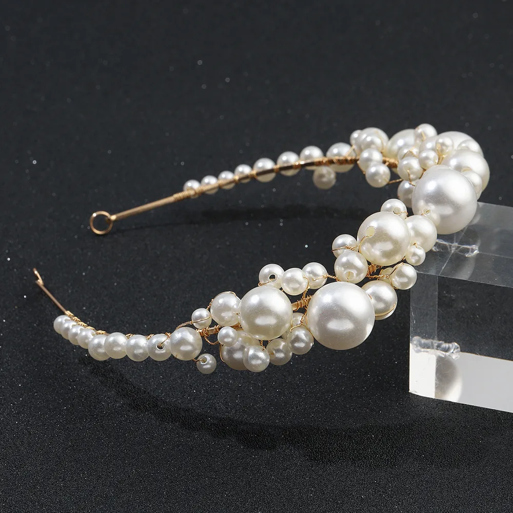Retro Bridal Headdress Simple Pearl Headband Gold - Shop at LoveMi
