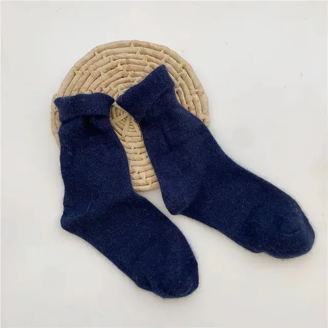 Japanese Winter Solid Color Thickened Warm Rabbit Wool Socks Blue - Shop at LoveMi