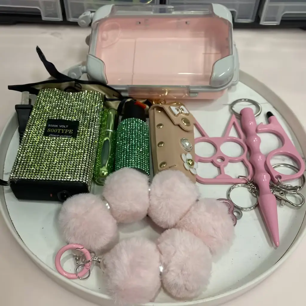 Plush Ball Green-pink Keychain Set - 1 Style