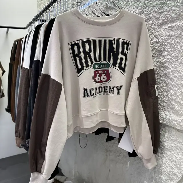 Letter Printed Loose Patchwork Long Sleeved Pullover For Women Khaki - Shop at LoveMi