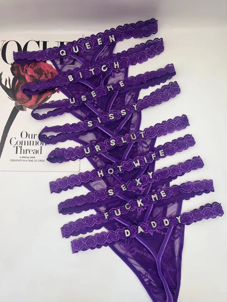 Women's T-back Letters Diamond Decorations Embroidery Love - Purple