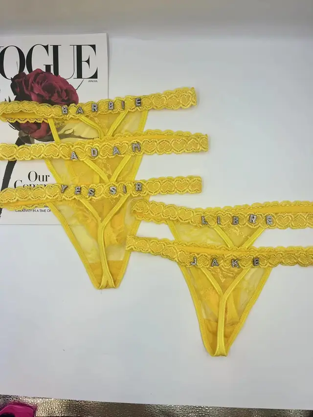 Women's T back Letters Diamond Decorations Embroidery Love Yellow - Shop at LoveMi