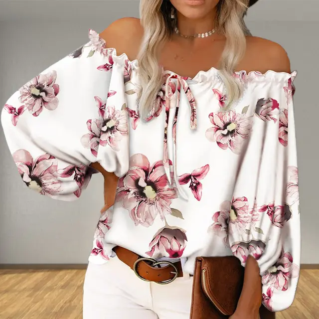 Women's Off neck Loose Printed Top White - Shop at LoveMi