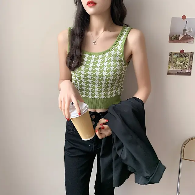 Women's Korean style Knitted Camisole Green - Shop at LoveMi