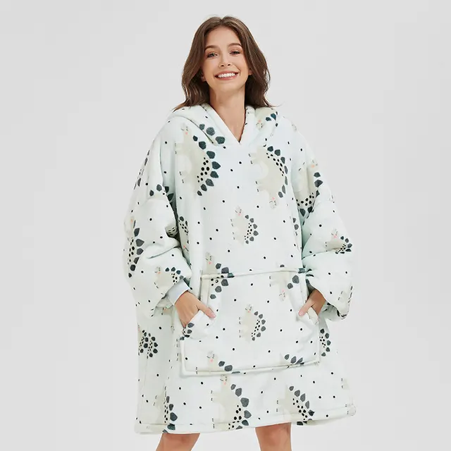 Flannel Homewear Night robe Casual Hooded Sweater Printed Dinosaur Dinosaur - Shop at LoveMi