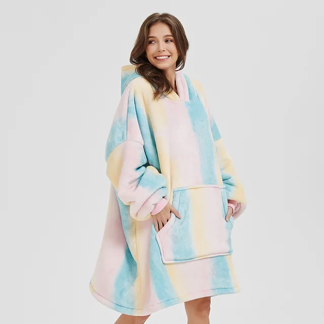 Flannel Homewear Night robe Casual Hooded Sweater Tie Dye Tiedye - Shop at LoveMi
