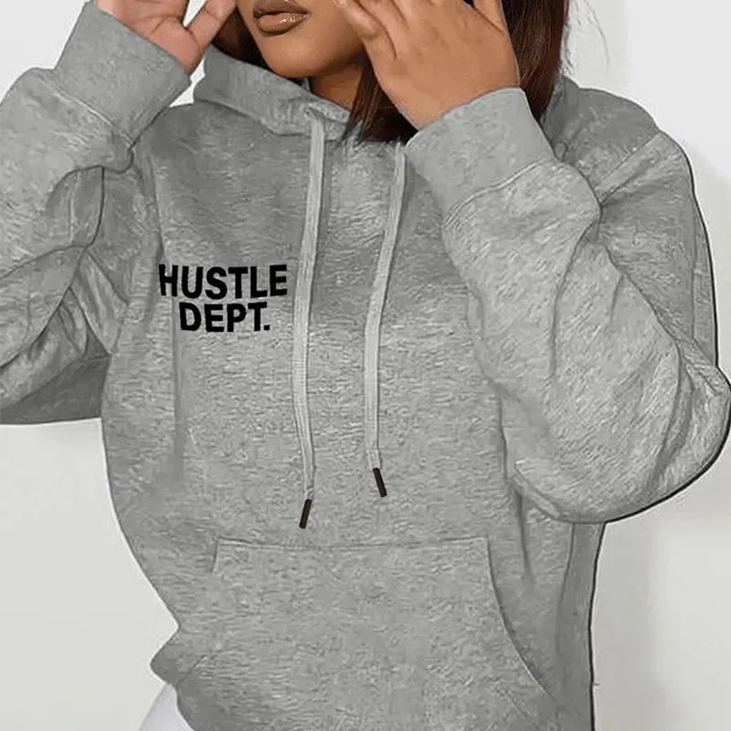 Autumn And Winter European And American Chest Printing Hooded Casual Loose Sweater Grey - Shop at LoveMi