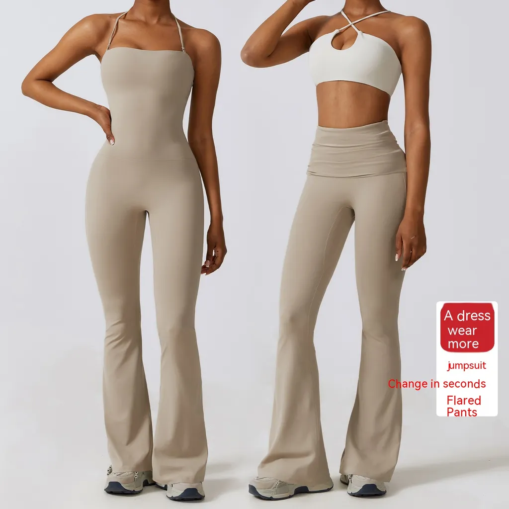 Women's Tight One-piece Casual Waist Bootleg Pants - Linen
