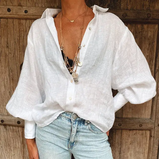 Women's Loose Cardigan Long Sleeve Cotton And Linen White - Shop at LoveMi