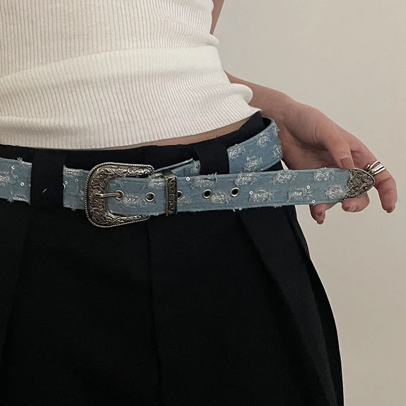 Women's Summer Decorative Butterfly Smooth Buckle Belt Denim Blue - Shop at LoveMi