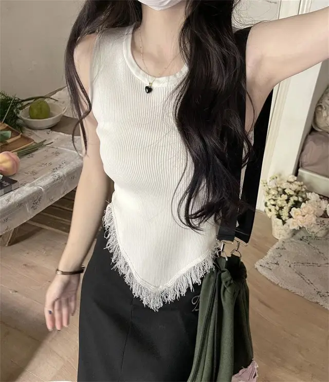 Women's Pure Color Halter Strap Elegant Knitted Sleeveless Top White - Shop at LoveMi