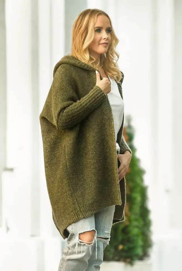 Knitwear Hat Collar Temperament Commute Bat Sleeved Soft Loose Back Stitching Sweater Army Green - Shop at LoveMi