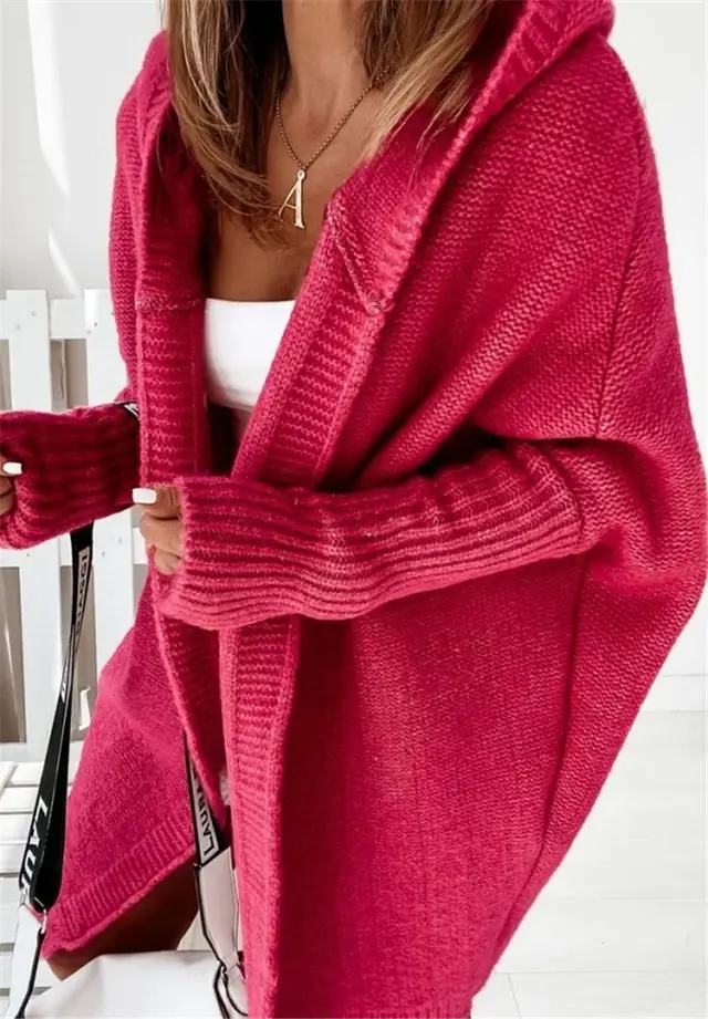 Knitwear Hat Collar Temperament Commute Bat Sleeved Soft Loose Back Stitching Sweater Red - Shop at LoveMi