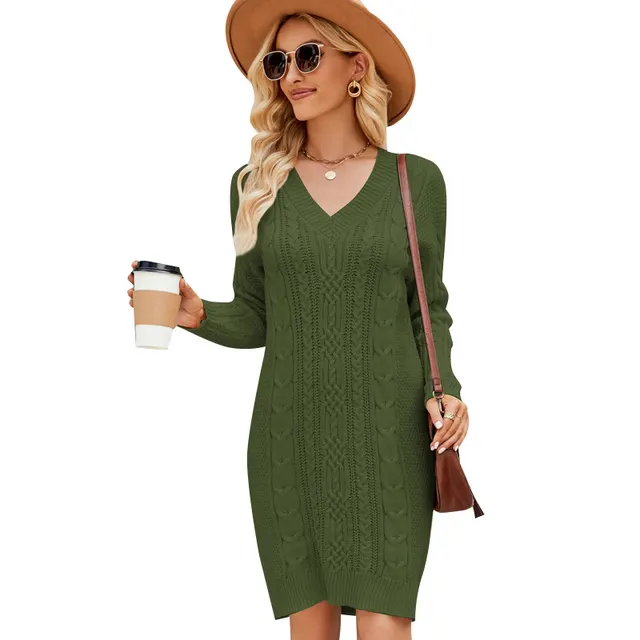 Long Twisted Basic Knitted Dress Dark Green - Shop at LoveMi