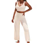 Solid Color Korean Velvet V-neck Vest Pants Women's Clothing - Ivory White