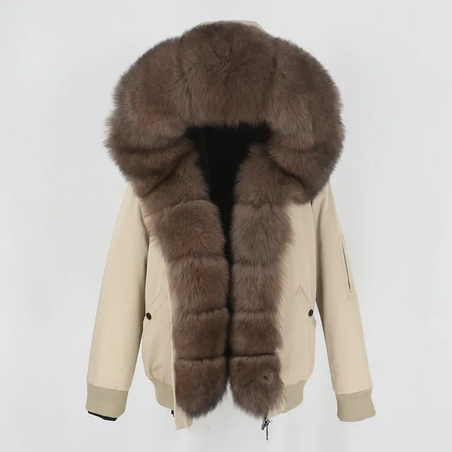 Parka Thick Raccoon Fur Liner Jacket Fur Khaki Imitated Mink - Shop at LoveMi