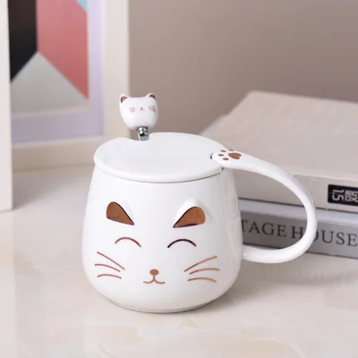 Creative Cartoon Animal Cat Shape Ceramic Breakfast Cup White - Shop at LoveMi