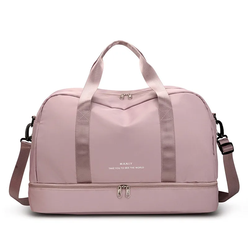 Expandable Travel Bags Dry And Wet Separation Sports Fitness Handbag Women's Large Capacity Totes For Weekend Overnight Shoulder Bag Pink - Shop at LoveMi