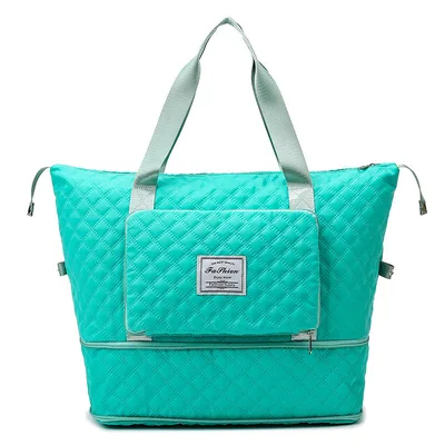 Foldable Travel Duffle Bag With Rhombus Sewing Design Large Capacity Fitness Handbag Portable Versatile Shoulder Bags Expandable Organizer Cyan - Shop at LoveMi