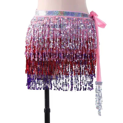 Halloween Indian Dance Hip Scarf Bohemia Sequins Silver Pink Red Purple - Shop at LoveMi